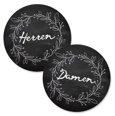 Produktbild von Badezimmer Türschild schwarz Set „Damen“ + „Herren“ in Tafelkreide-Optik (15,5 cm) mit Klebepads