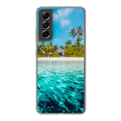 Produktbild von MuchoWow® Handyhülle Schutzhülle Hülle für Samsung Galaxy S21 FE Strand - Palmen - Meer Silikon Softcase Handy Hülle - Mobiltelefonhülle
