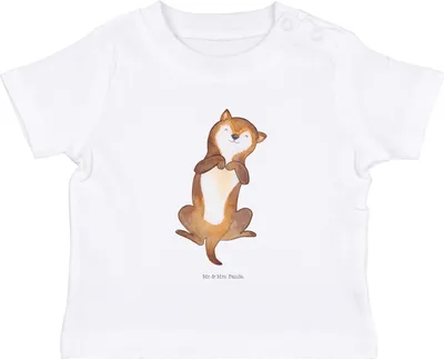 Produktbild von Mr. & Mrs. Panda  T-Shirt Hund Streicheln 0. - 6. Monat - Weiß - Geschenk, Hundewelpe, Kleinkind Shirt, Sprüche, Niedlich, Hunde, Baby, Wauwau, Öko, Babyshirt