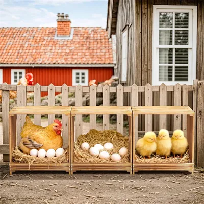 Immagine prodotto di Nido per galline in legno, con 3 compartimenti
