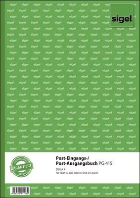 Zdjęcie produktu dla Sigel® PG415 Książka pocztowa przychodząca/wychodząca - A4, zadrukowana dwustronnie, 50 kartek