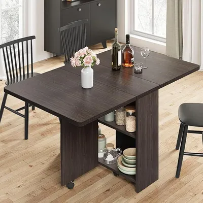 Imagen del producto de Mesa plegable para comer de 120 cm, mesa de cocina con ruedas para 2-4 personas