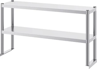 Immagine prodotto di SucceBuy 12 x 48 pollici a doppio ripiano in acciaio inox, regolabile in altezza. Ideale per la preparazione in cucine, ristoranti e laboratori.