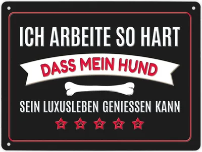 Produktbild von Luxusleben Hund Metallschild XL in rot mit Knochen Motiv Schild Blechschild