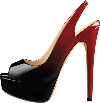 Productafbeelding van Dames plateau-sandalen met open neus en hielband, hoge hak, zwart-rood