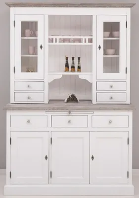 Zdjęcie produktu dla Casa Padrino szafka kuchenna w stylu wiejskim biała / szara 138 x 50 x h. 197 cm - 2-częściowa szafka kuchenna z 5 drzwiami i 7 szufladami - Meble kuchenne w stylu wiejskim