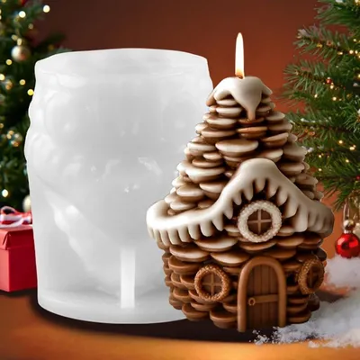Obrázok produktu pre Silikónová forma na tvar šišky, "Snehová chalúpka", 3D forma na výrobu sviečok a dekorácií, Vianoce