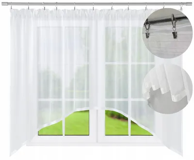Produktbild von NOW-ART Scheibengardine Voile Weiß 300x150 cm – 1 Stück - Kurzgardine mit Bogen & Saumband Transparent Glatt Universalband Für Küche & Wohnzimmer