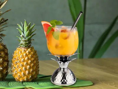 Produktbild von Cocktailglas mit Deckel, Ananasglas Cocktailbecher Set inkl. Metall Strohhalm