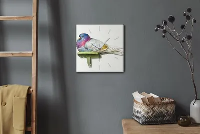 Produktbild von Coloray Hodiny Unikátní 30x30 cm  Tiché hodiny Pro obývací pokoj a kuchyň Nástěnné hodiny Plátno Bílé ručičky hodin - Animal Bird Pigeon