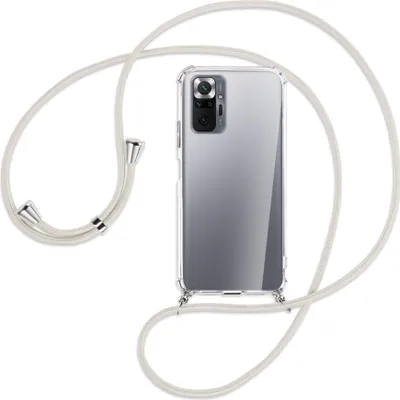 Produktbild von Handykette Backcover-Schutzhülle mit Band (Metall silberfarben) für Xiaomi Redmi Note 10 Pro / Pro Max - broken white