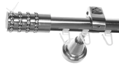 Produktbild von Innenlauf Edelstahl Look Gardinenstange 20mm Wandträger 1-läufig Zylinder + Kristall, Länge wählbar H50 E39 I