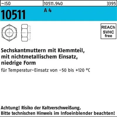 Produktbild von Reyher  Sechskantmuttern ISO 10511 A 4 M 12 (250 Stück)