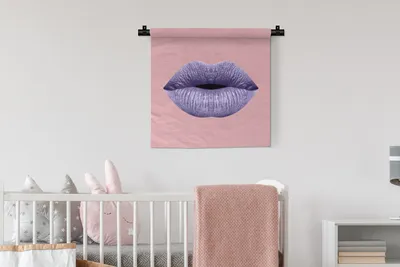 Produktbild von MuchoWow® Wandteppich Wandbehang Lippen - Pastell - Rosa 60x60 cm Tapisserie Dekoration Wandtuch - Dekorationen - Wand Decke