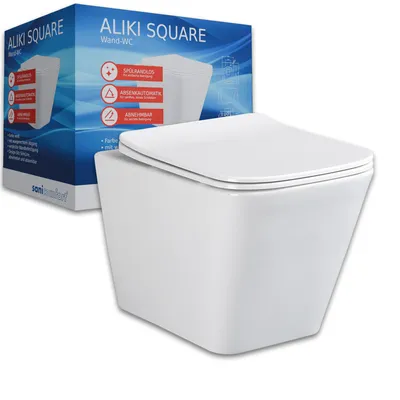 Produktbild von Sanicomfort Aliki Wand-WC-Set, Weiß, spülrandlos, mit rundem Slimline WC-Sitz und Absenkautomatik, Sanitärkeramik, Duroplast, 36,6x35,6x49,2 cm (BxHxT)