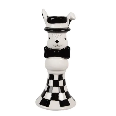 Zdjęcie produktu dla Clayre & Eef Świecznik Królik 17 cm Biały Srebrny Ceramiczny