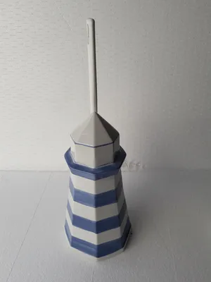 Produktbild von WC-Bürstengarnitur aus Keramik Form Leuchtturm weiß-blau