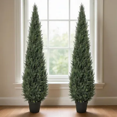 Produktbild von Künstliche Zypresse Kunstbaum 152 cm 2 Stück Zypressenbaum Kunstpflanze Deko Innen Außen