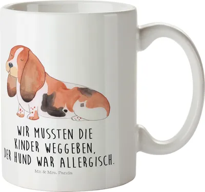 Produktbild von Mr. & Mrs. Panda Pott Hund Basset Hound - Weiß - Geschenk, Haferl, Hundemama, Kunststoffbecher, Plastikbecher, Sprüche, Kindertasse, Lustig, Trinklernbecher