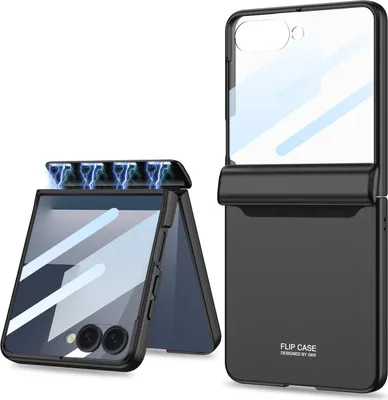 Produktbild von Hülle für Samsung Galaxy Z Flip 7 Magnetische Scharnierschutz Hartes PC mit Displayschutz All-Inclusive Schutzhülle Schwarz