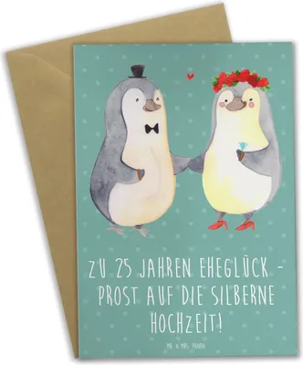 Produktbild von Mr. & Mrs. Panda Grußkarte 25. Hochzeitstag Silberne Hochzeit - Meeresbrise - Geschenk, hochzeitskarten, dankeskarten, Treue, Ehejubiläum, Grußkarten, einladungskarten