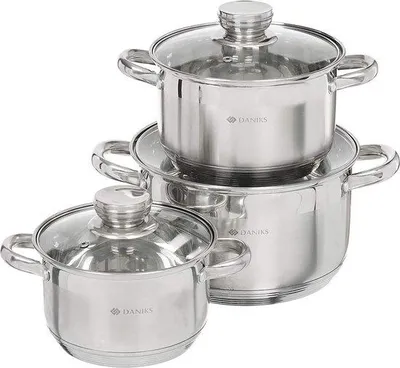Productafbeelding van Famanu RVS Pannen set voor inductiekookplaten - 1,9 liter, 2,9 liter en 4,75 liter, met glazen deksels