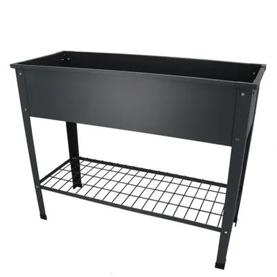 Image de Carré potager avec étagère en métal - Gris anthracite - Taille L - L 100,5 x l 40,5 x H 80,5 cm