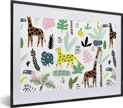 Produktbild von MuchoWow® MuchoWow® Gerahmtes Poster Dschungel - Muster - Tiere 40x30 cm - Poster mit zchwarzem Bilderrahmen - Bilderrahmen - Poster im Rahmen