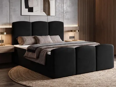 Produktbild von Boxspringbett SAVIO 160x200 cm mit Bettkasten, Bonell-Matratze H3 und Topper – Samt Schwarz
