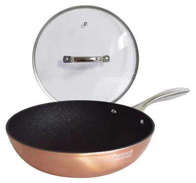 Wok aus geschmiedetem Aluminium, 28 cm, mit Glasdeckel, antihaftbeschichtet