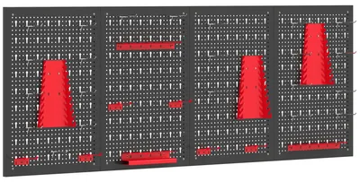 Obrázok produktu pre 38-dielna nástenná organizácia na náradie s háčikmi a držiakmi | Farba: čierna + červená | Rozmery: 160 x 60 x 2 cm