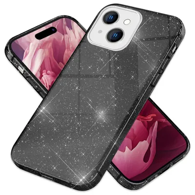 Produktbild von Glitzer Hülle für iPhone 15 Hybrid Bling Case Silikon Handyhülle Schutz Tasche Schwarz