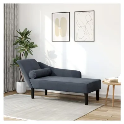 Produktbild von Chaiselongue aus Samt, Recamiere mit Schlaffunktion, Indoor Lounge Sofa mit Armlehne und Lendenkissen, Recamiere für Wohnzimmer, Schlafzimmer und Büro, Dunkelgrau