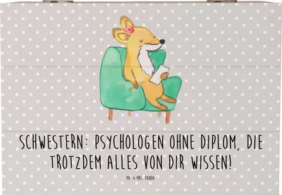 Produktbild von Mr. & Mrs. Panda Truhe Schwestern Psychologen 22 x 15 cm - Grau Pastell - Geschenk, Familie, Holz Aufbewahrungsbox, Familiengeschenk, schatztruhe, Verwandte, Kiste