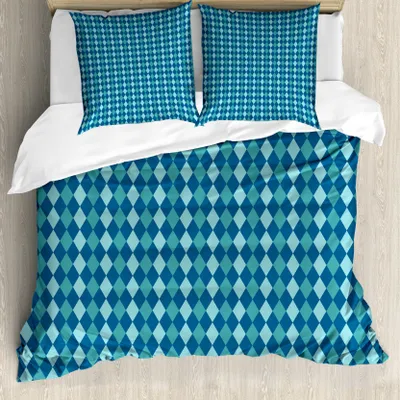Produktbild von ABAKUHAUS geometrische Rhombus Bettbezug Set für Einzelbetten, kontinuierliche Argyle, Milbensicher Allergiker geeignet mit Kissenbezug, 155 cm x 220 cm - 80 x 80 cm, Seafoam Petrol Blau