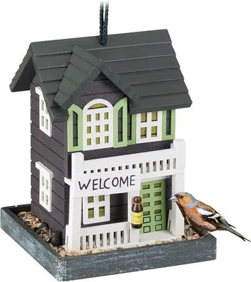 Productafbeelding van Famanu vogelhuis - voerstation - hout - hangend - landelijke stijl - HBD 23,5 x 18 x 18 cm - geschikt voor balkon - voor tuinvogels - meerkleurig