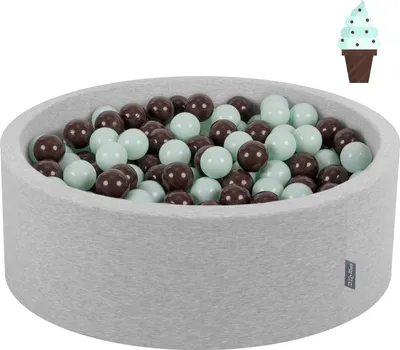 Obrázek produktu pro KiddyMoon Ball Pool s barevnými kuličkami 90X30cm/200 kuliček ∅ 7Cm pro kojence děti kulatý, mátový s čokoládou:mátový/hnědý