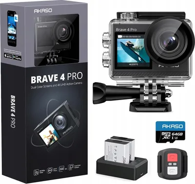 Zdjęcie produktu dla Zestaw AKASO Brave 4 Pro Action Cam 4K30FPS 20MP 64GB kamera sportowa nowa