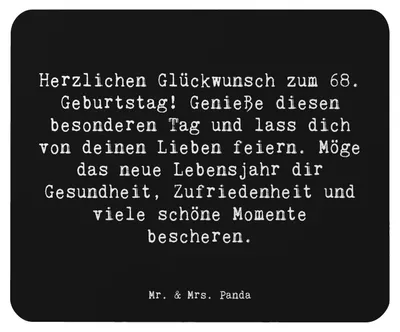 Produktbild von Mr. & Mrs. Panda Mouse Pad Spruch 68. Geburtstag Freude - Schwarz - Geschenk, herzlichen Glückwunsch, Freundschaft, Alter, pc mousepad, Familie, Mauspad, laptop