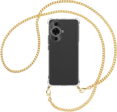 Produktbild von Handykette Backcover-Schutzhülle mit Band (Metall goldfarben) für Huawei nova 11 Pro (GOA-AL80,LX9) - goldfarbene Kette