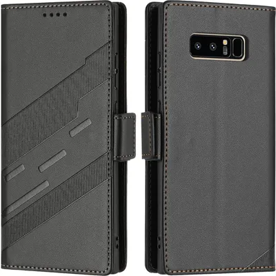 Produktbild von Hülle für Samsung Galaxy Note 8, Kunstleder Brieftaschen Handyhülle mit Kartenfach und Standfunktion Schwarz