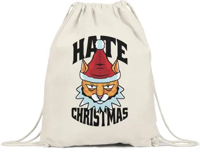 Produktbild von Hate Christmas Turnbeutel Gymsack  Weihnachten  Hate Christmas Humor Katze Happy Christmas Geschenkidee