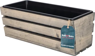 Productafbeelding van KOTARBAU® Houten Plantenbak Bloembak Hout met Kunststof Inzetstuk Balkonbak 40 x 18 x 15 cm Grijs voor Terras Balkon Deko Planten