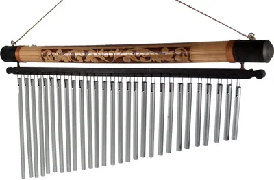 Produktbild von Aluminium Klangspiel, Windspiel mit Bambus - Variante 8, Silber-Farben, Aluminium,Bambus, 28*50*4 cm, Windspiele & Klangspiele