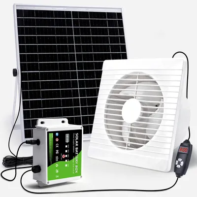 Produktbild von 22W Solarpanel Solar Ventilator Abluftventilat mit Timer & Akkuanzeige Einstellbare Lüftungsstufen leise <36dB Abluftventilator für Hühnerstall
