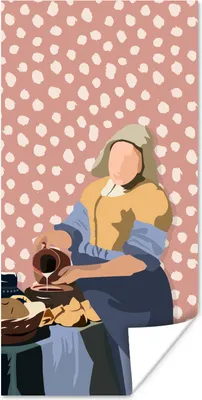 Produktbild von MuchoWow® Poster Pastell - Milchmädchen - Polka dots - Alte Meister 60x120 cm - Wandschmuck