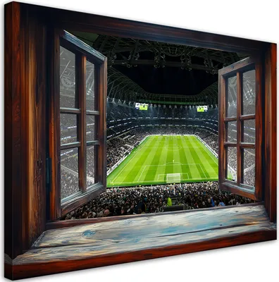 Produktbild von Leinwandbild Blick aus dem Fenster Fußballspiel 90x60 Feeby Braun bild für die wand bereit zum aufhängen