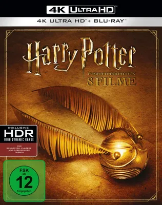 The image shows the packaging for the Harry Potter Complete Collection 8 Films on 4K Ultra HD + Blu-ray.