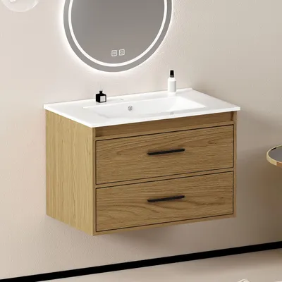 Obrázok produktu pre 75 cm  kúpeľňová skrinka  svetlý dub  s dostatkom úložného priestoru – 2 zásuvky
