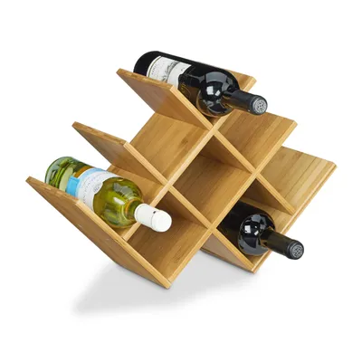Produktbild von Relaxdays Weinregal Bambus, HxBxT:31,5x47x16,5cm, Flaschenhalter für 8 Flaschen, Holz Weinflaschenregal, natur